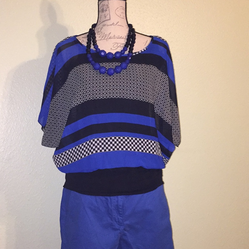 Colorful blouse black and magic blue